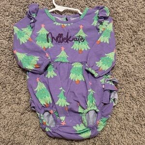 “Millie Kate” - Purple Christmas Tree Kids One Piece - 12 to 18mo